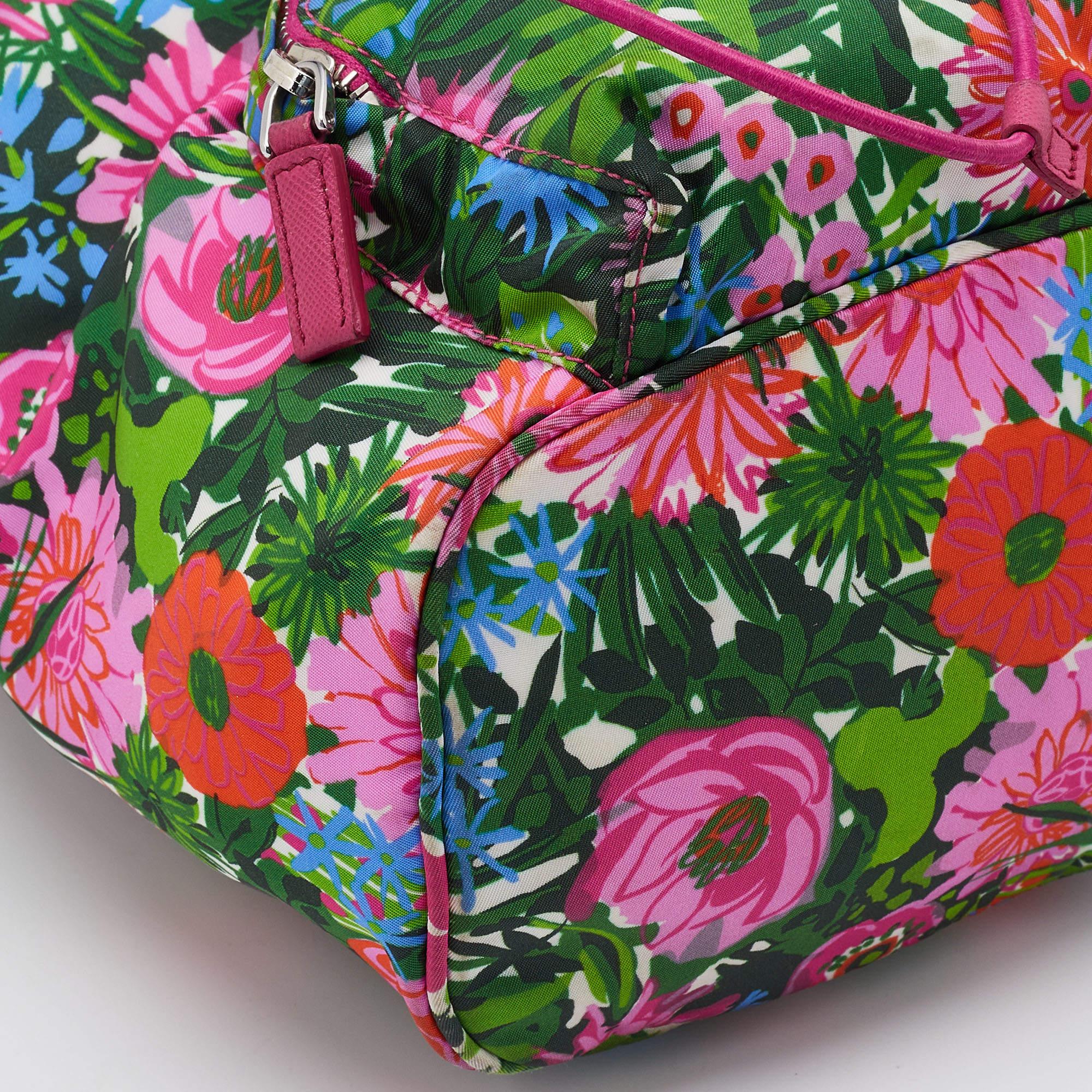 Prada Multicolor Floral Print Nylon Drawstring Backpack 8