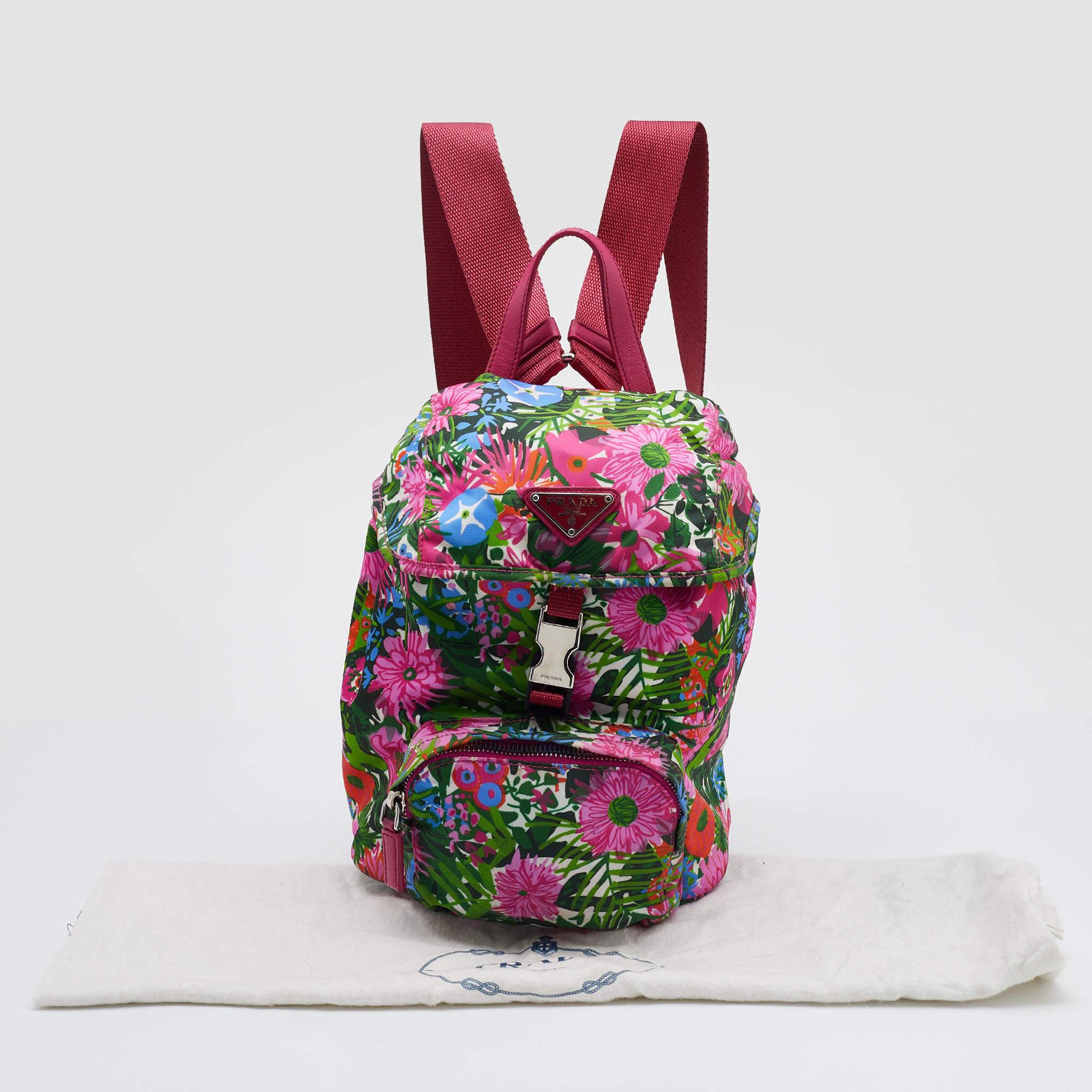 Prada Multicolor Floral Print Nylon Drawstring Backpack 9