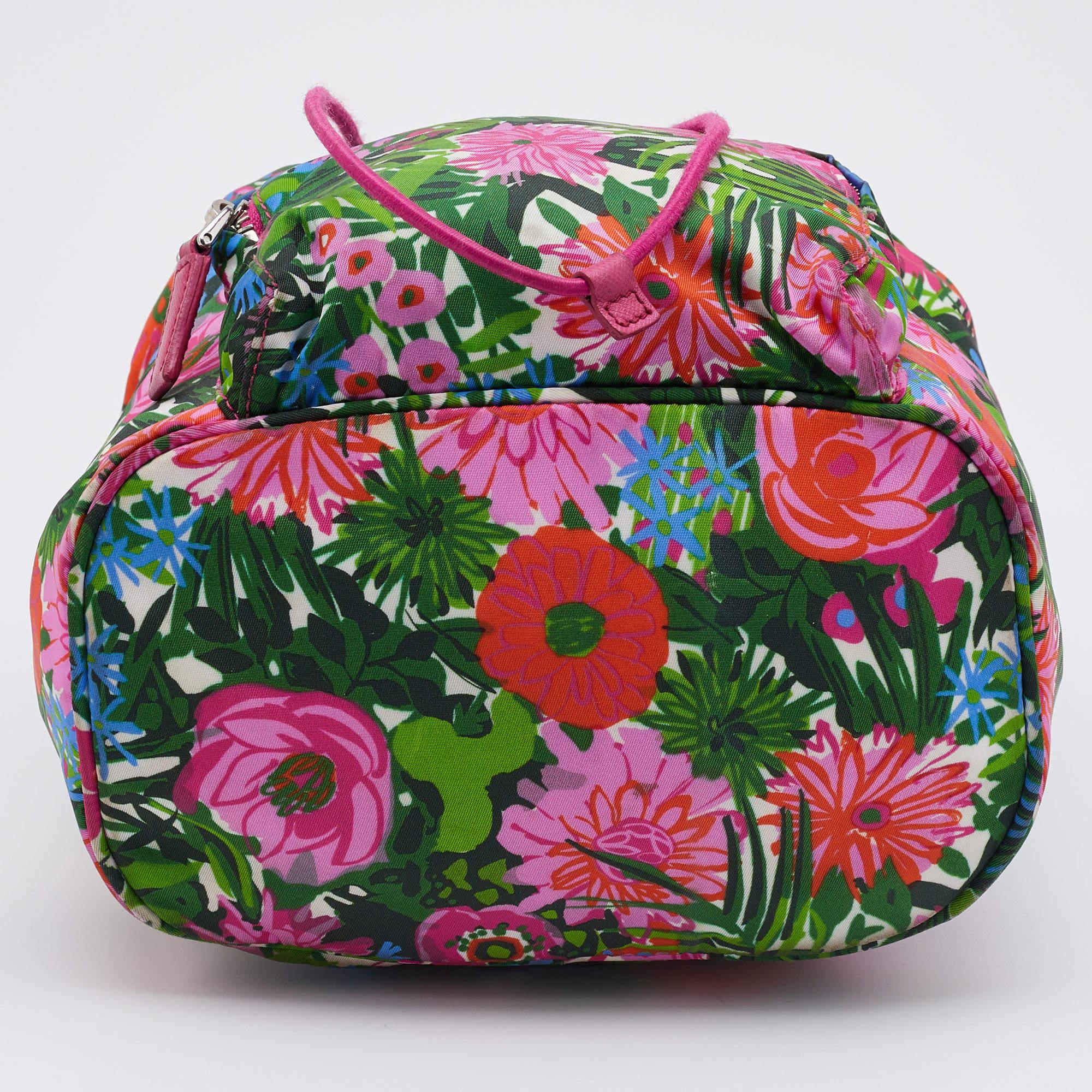 Women's Prada Multicolor Floral Print Nylon Drawstring Backpack