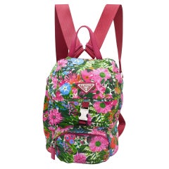 Mehrfarbiger Rucksack aus Nylon mit Blumendruck und Kordelzug von Prada