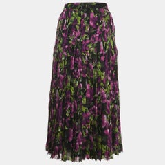 Prada Multicolor Floral Print Silk Pleated Midi Skirt L