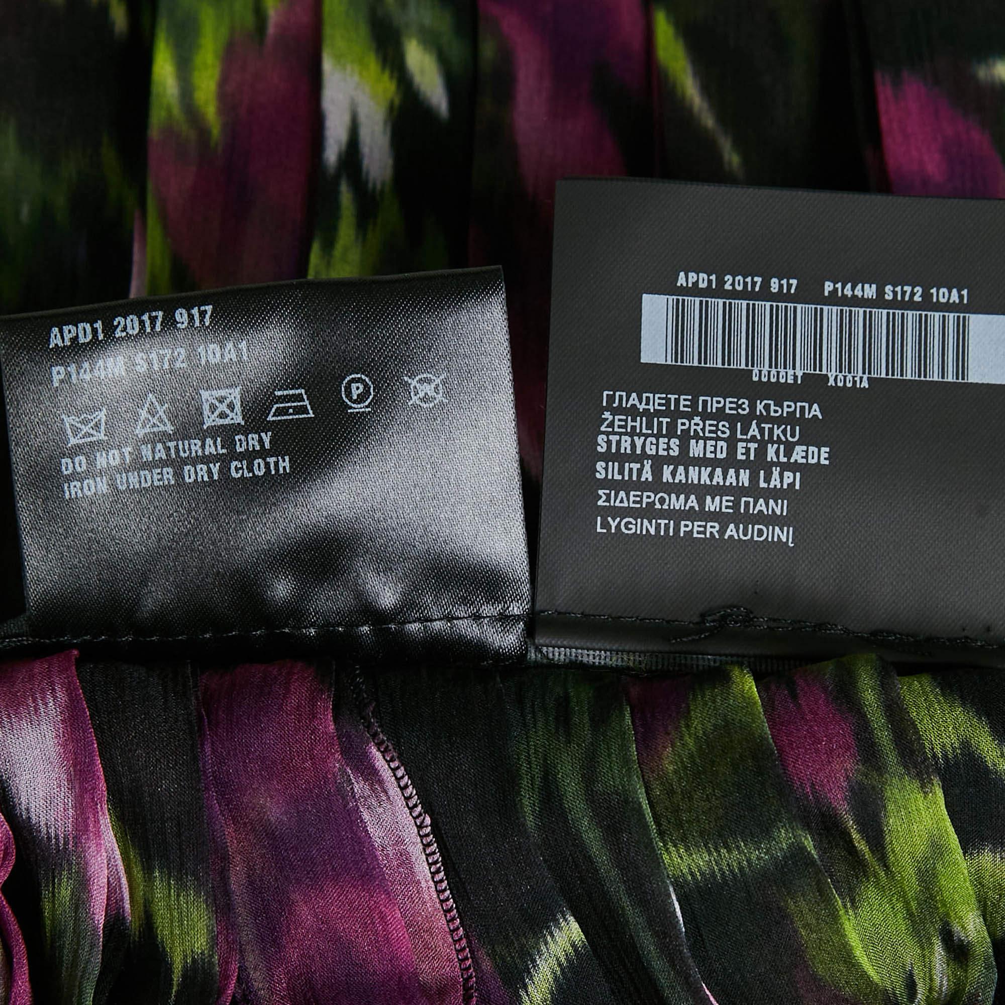 Women's Prada Multicolor Floral Print Silk Pleated Midi Skirt L For Sale