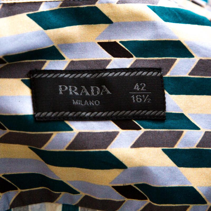 Men's Prada Multicolor Graphic Printed Cotton Button Front Shirt XL