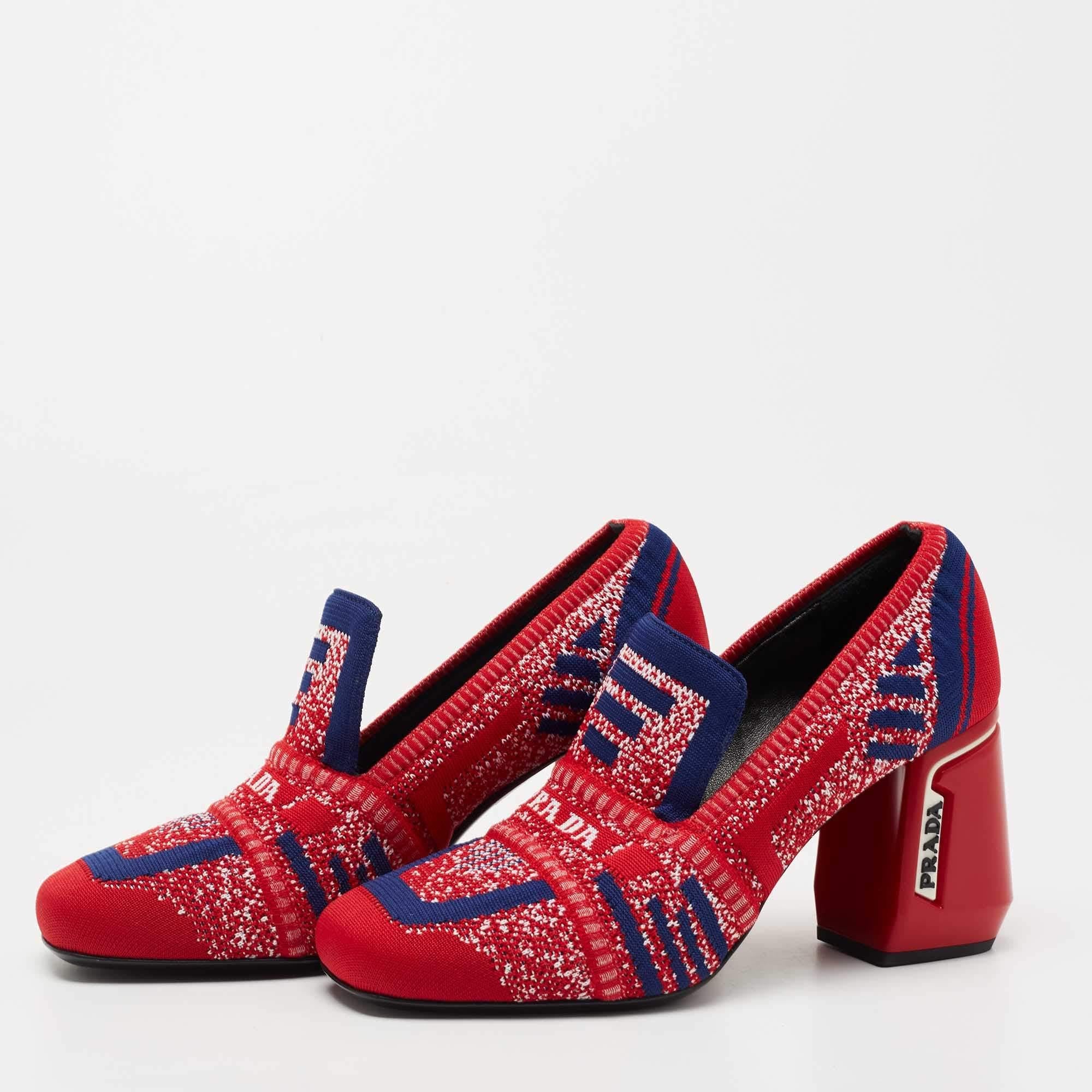 Prada Multicolor Knit Fabric Chunky Block Heel Loafer Pumps Size 35.5 In New Condition In Dubai, Al Qouz 2