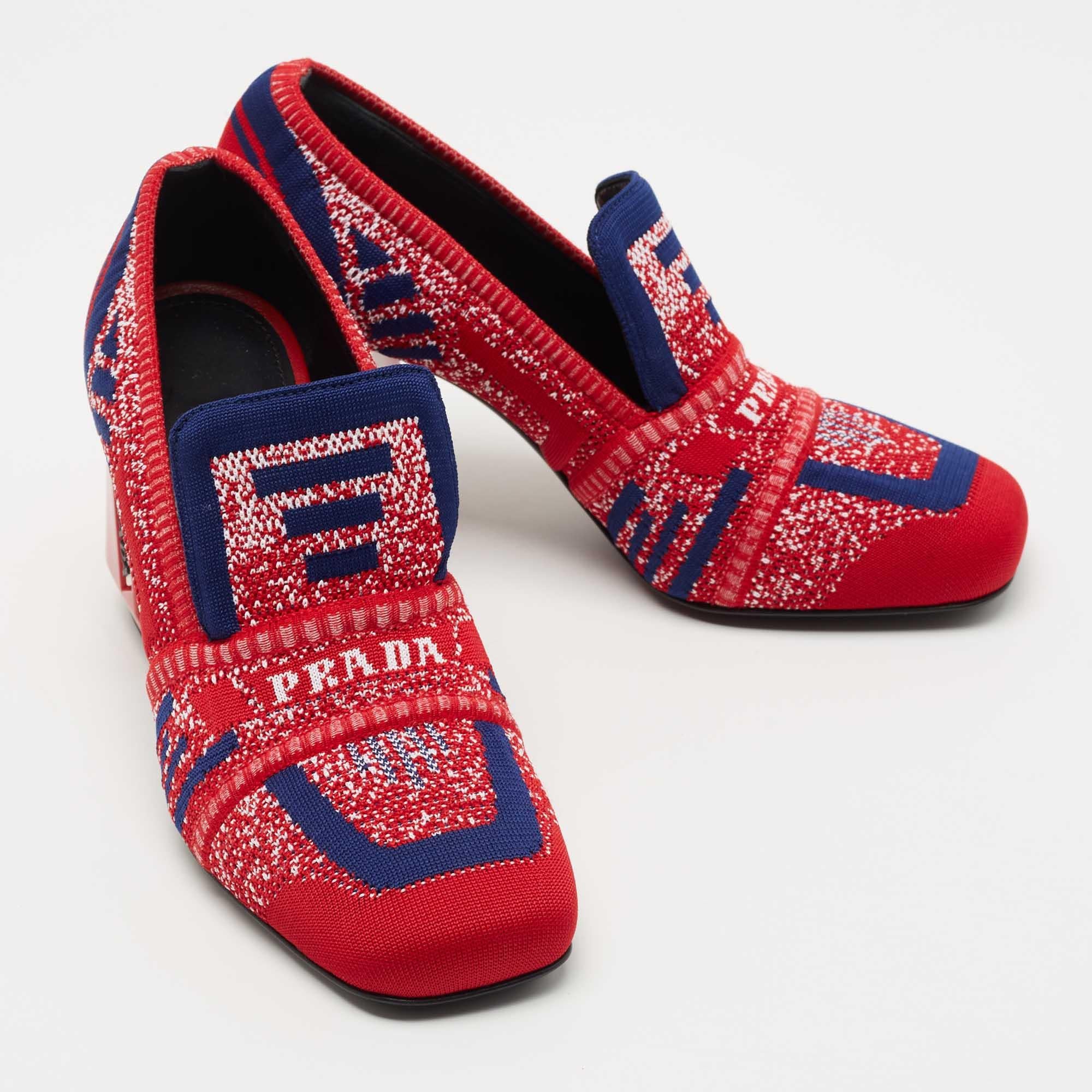 Women's Prada Multicolor Knit Fabric Chunky Block Heel Loafer Pumps Size 35.5
