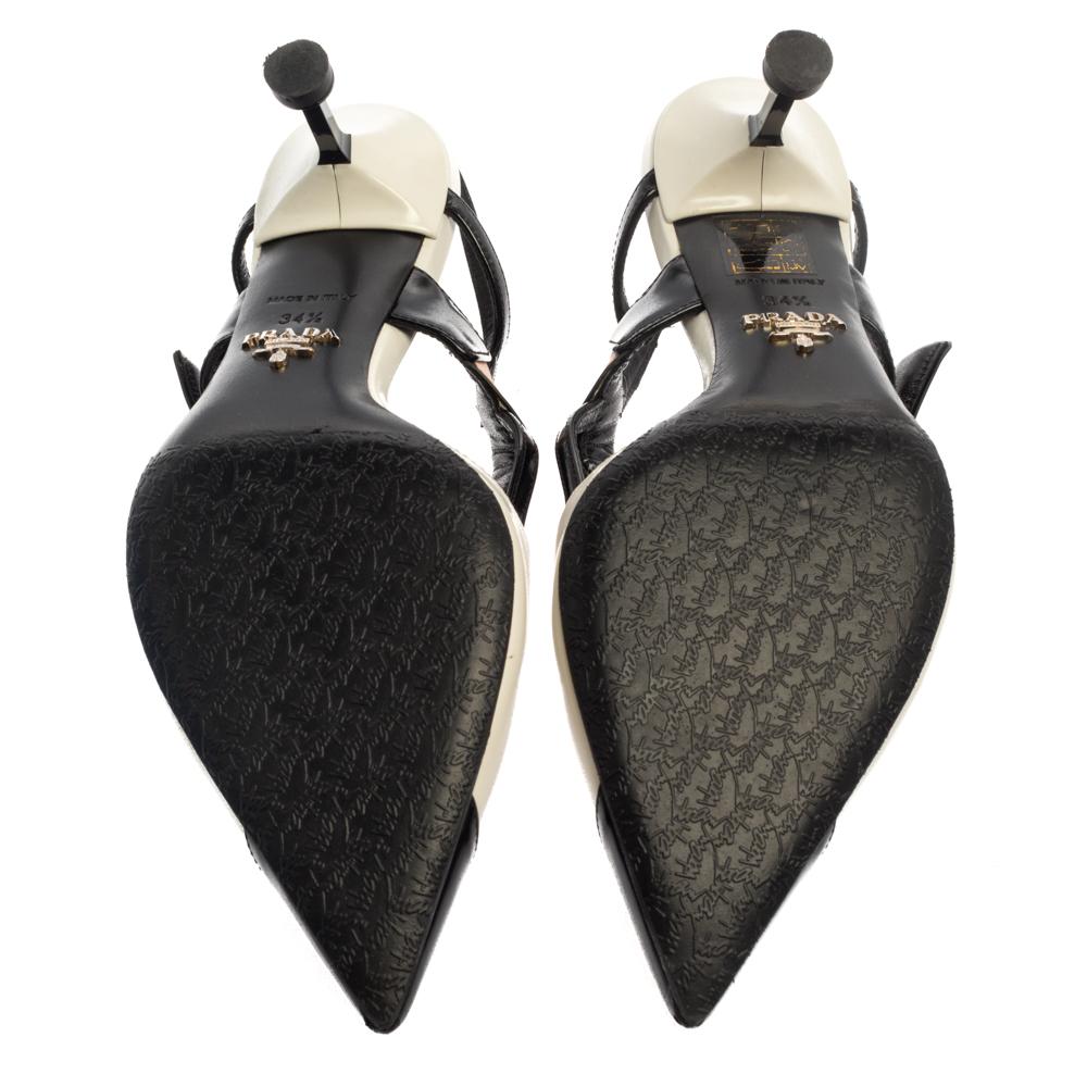 Prada Multicolor Leather And Rubber Trim Pointed Toe Slingback Sandals Size 34.5 In Good Condition In Dubai, Al Qouz 2