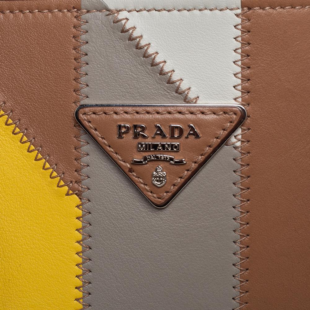 Brown Prada Multicolor Leather Colorblock Double Handle Tote