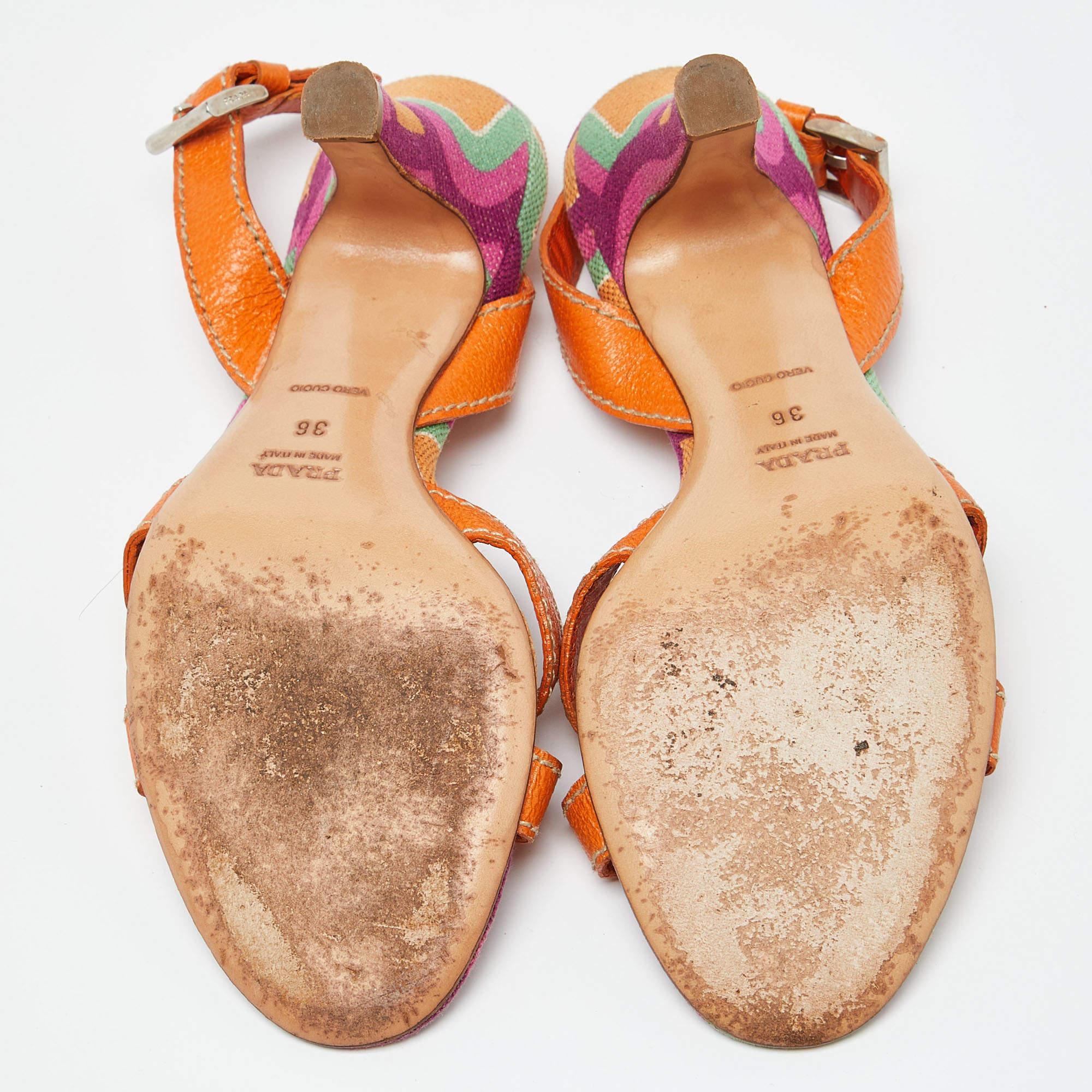 Prada - Sandales à lanières en cuir imprimé multicolore, taille 36 en vente 1