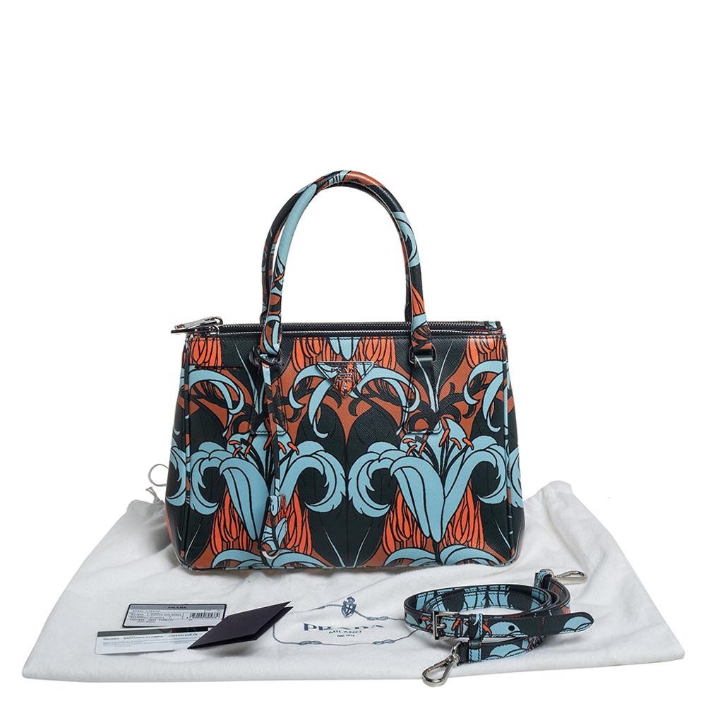 Prada Multicolor Lily Print Saffiano Leather Small Galleria Tote 7