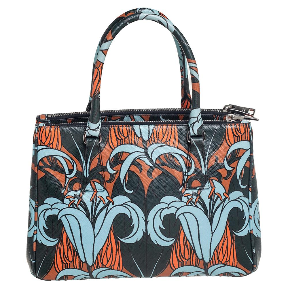 Prada Multicolor Lily Print Saffiano Leather Small Galleria Tote at 1stDibs