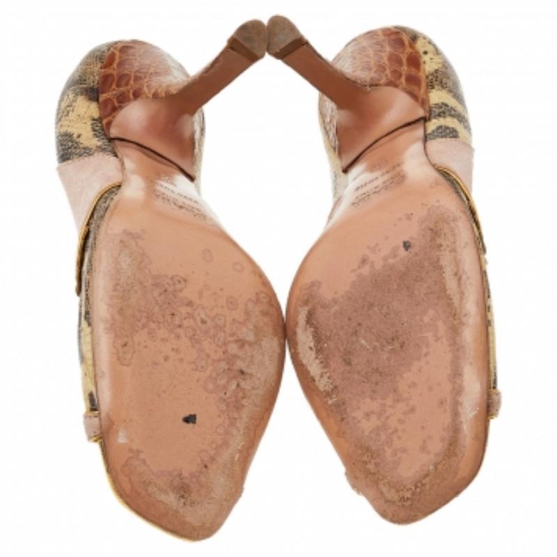 Marron Prada escarpins à bout ouvert en cuir et daim lézard multicolore, taille 36,5 en vente