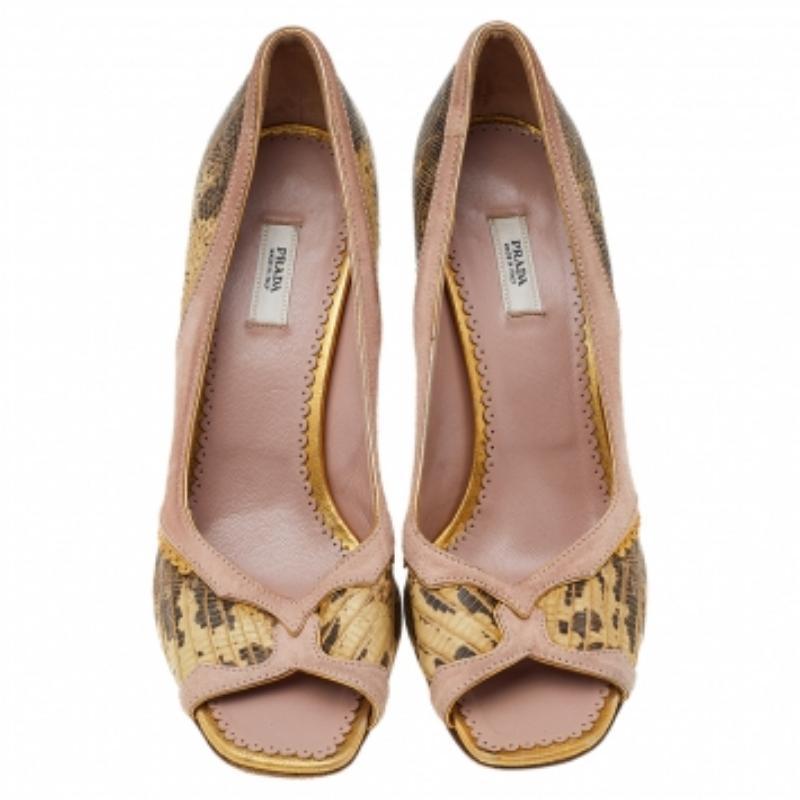 Prada escarpins à bout ouvert en cuir et daim lézard multicolore, taille 36,5 Pour femmes en vente