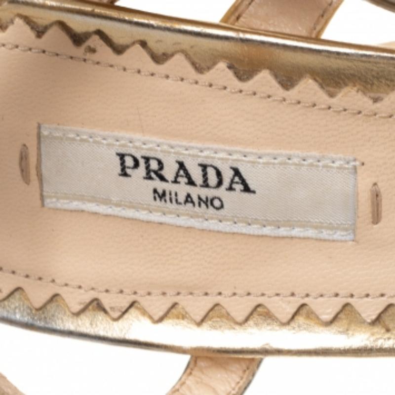 Beige Prada Multicolor Metallic Leather And Patent Strappy Slingback Sandals Size 36.5 For Sale