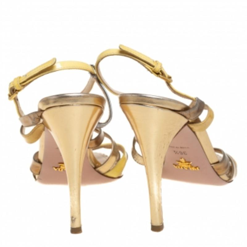 Prada Multicolor Metallic Leather And Patent Strappy Slingback Sandals Size 36.5 For Sale 1
