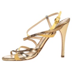 Prada Multicolor Metallic Leather And Patent Strappy Slingback Sandals Size 36.5