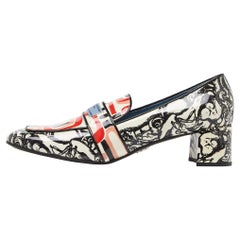 Prada Multicolor Print Patent Leather Block Heel Loafer Pumps Size 41.5