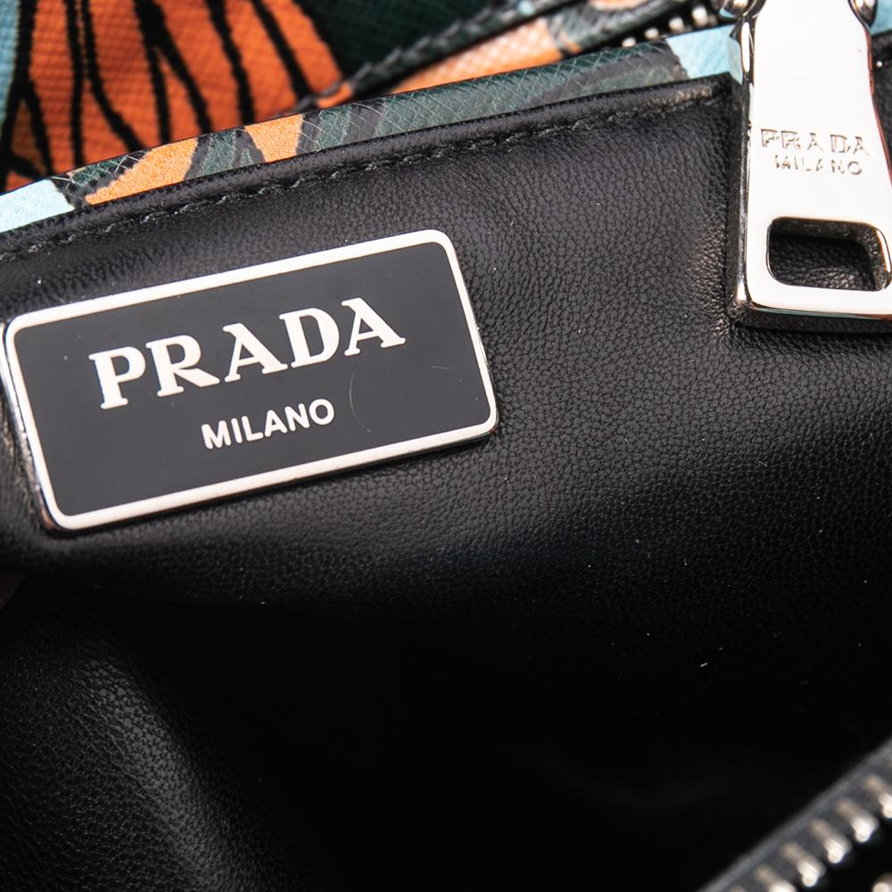 Women's Prada Multicolor Saffiano Stampa Leather Small Double Zip Tote