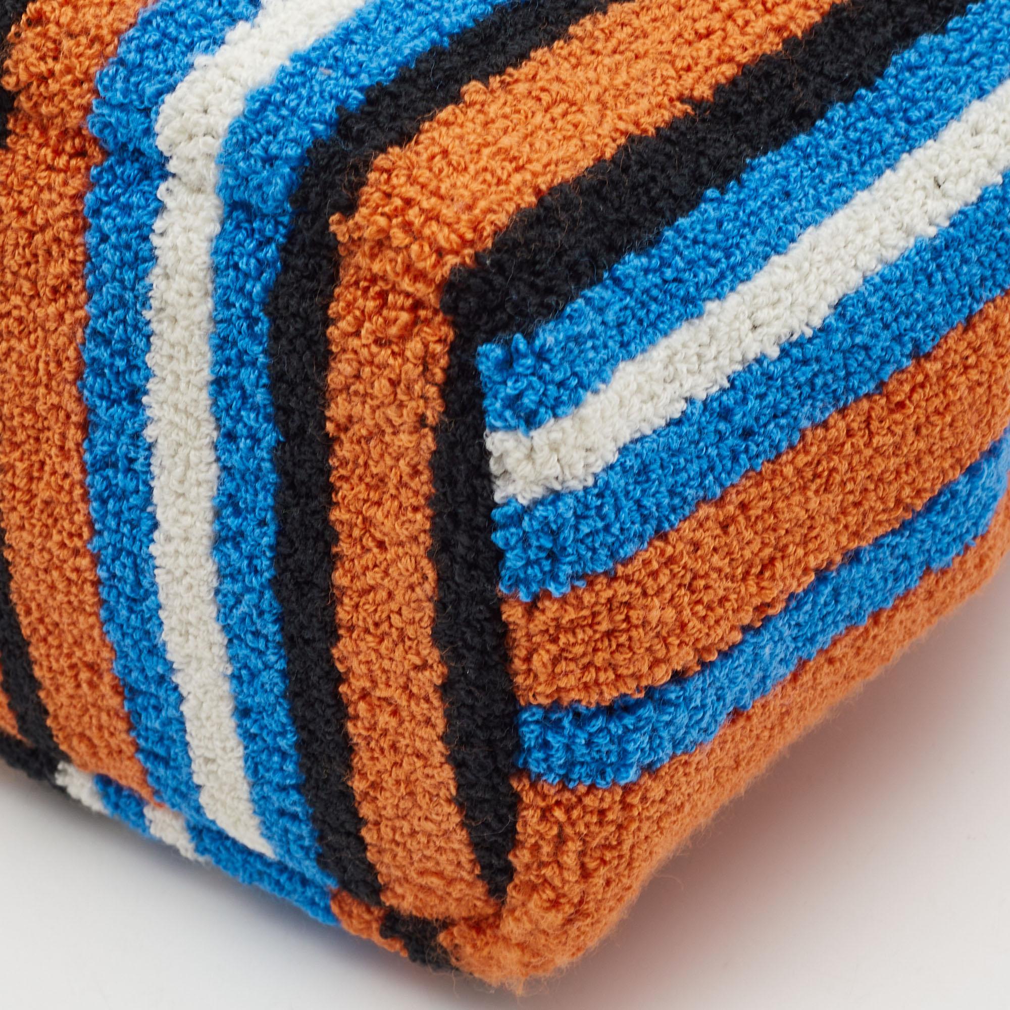 Prada Multicolor Stripe Terry Fabric Embroidered Logo Tote 4