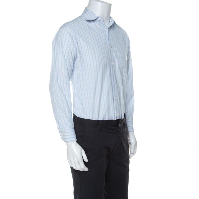 Blue Prada Multicolor Striped Cotton Button Front Long Sleeve Shirt M