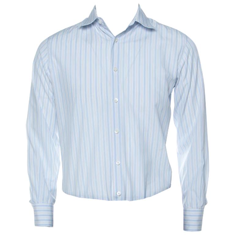 Prada Multicolor Striped Cotton Button Front Long Sleeve Shirt M