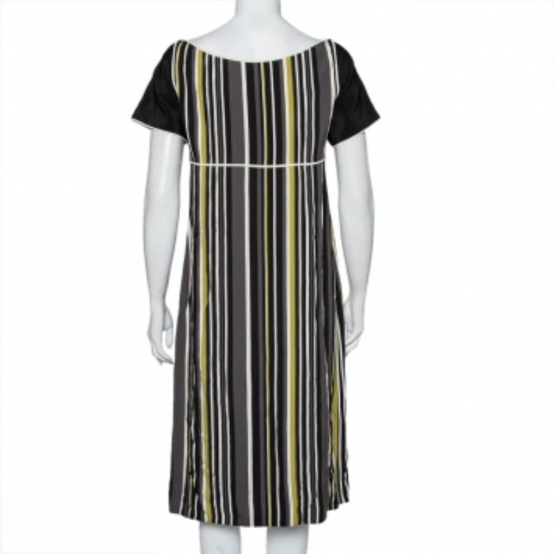 Prada Multicolor Striped Crepe Midi Dress M In Fair Condition For Sale In Dubai, Al Qouz 2