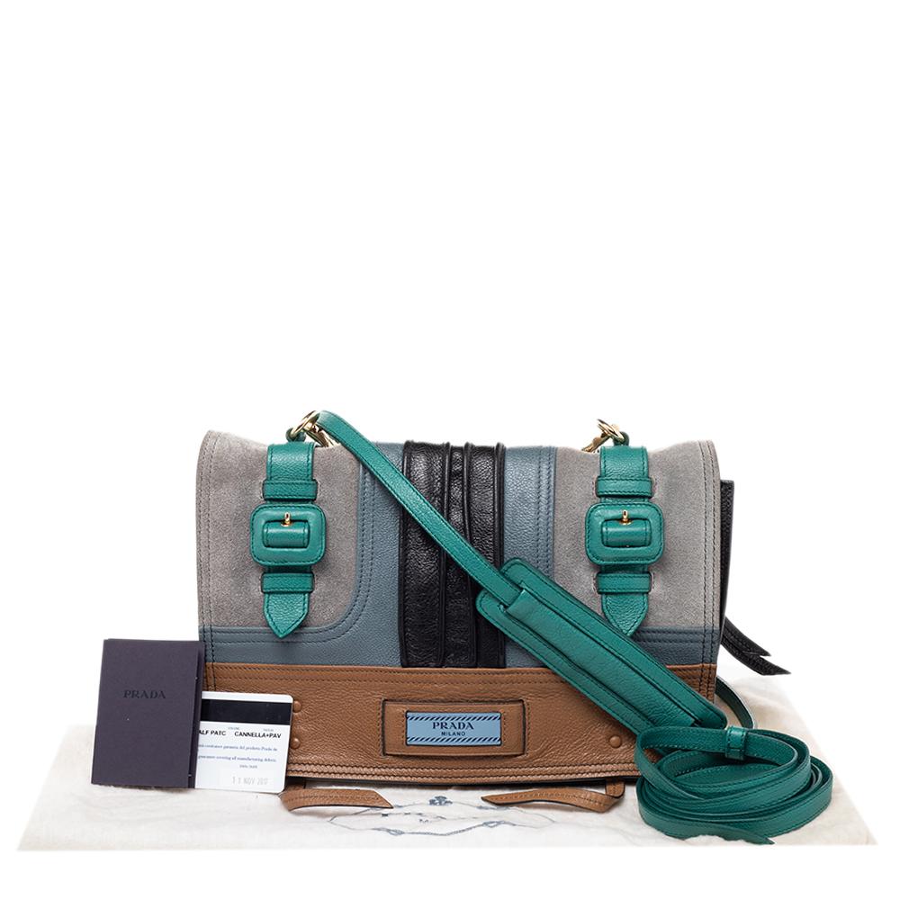 Prada Multicolor Suede and Leather Etiquette Flap Shoulder Bag 3