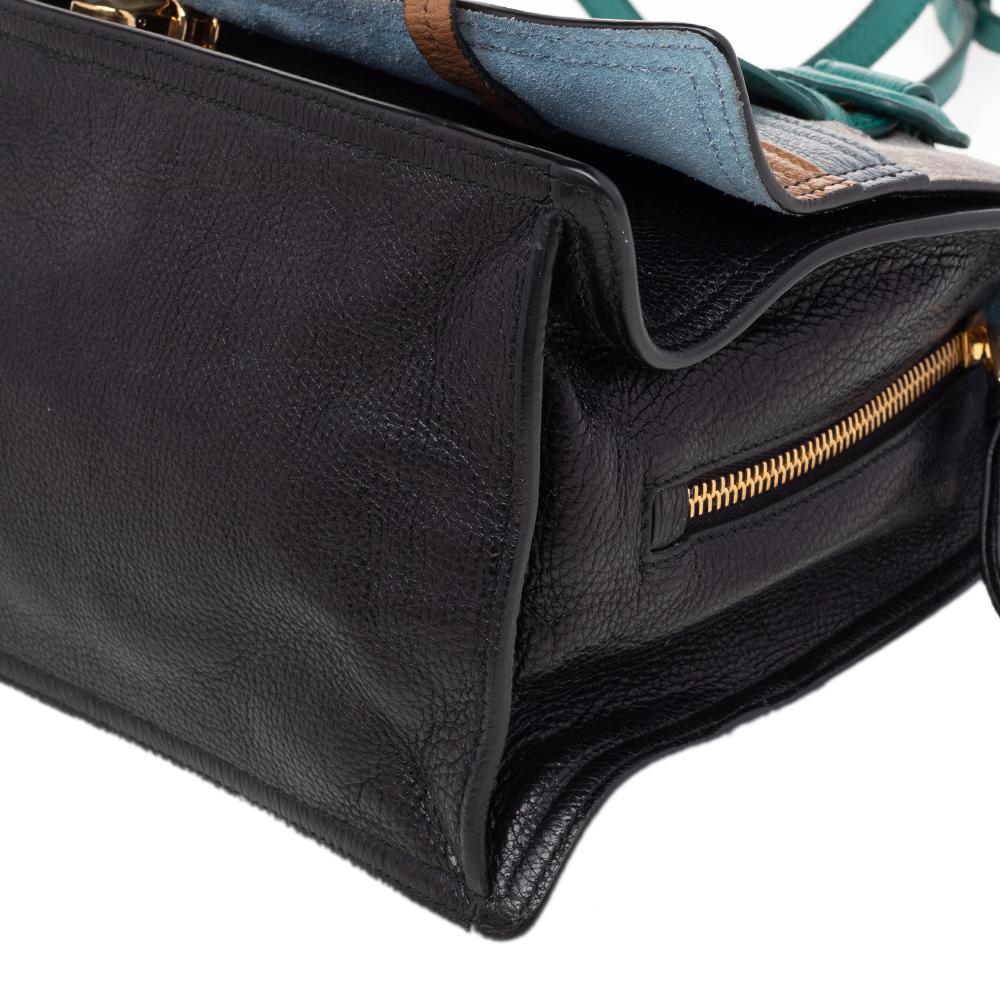 Prada Multicolor Suede and Leather Etiquette Flap Shoulder Bag In Good Condition In Dubai, Al Qouz 2