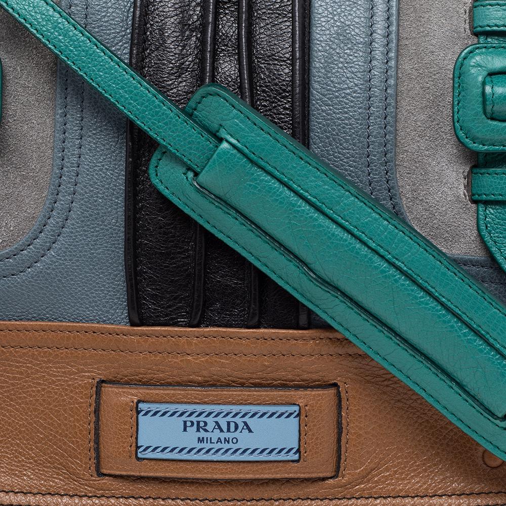 Prada Multicolor Wildleder und Leder Etiquette Klappe Umhängetasche 3