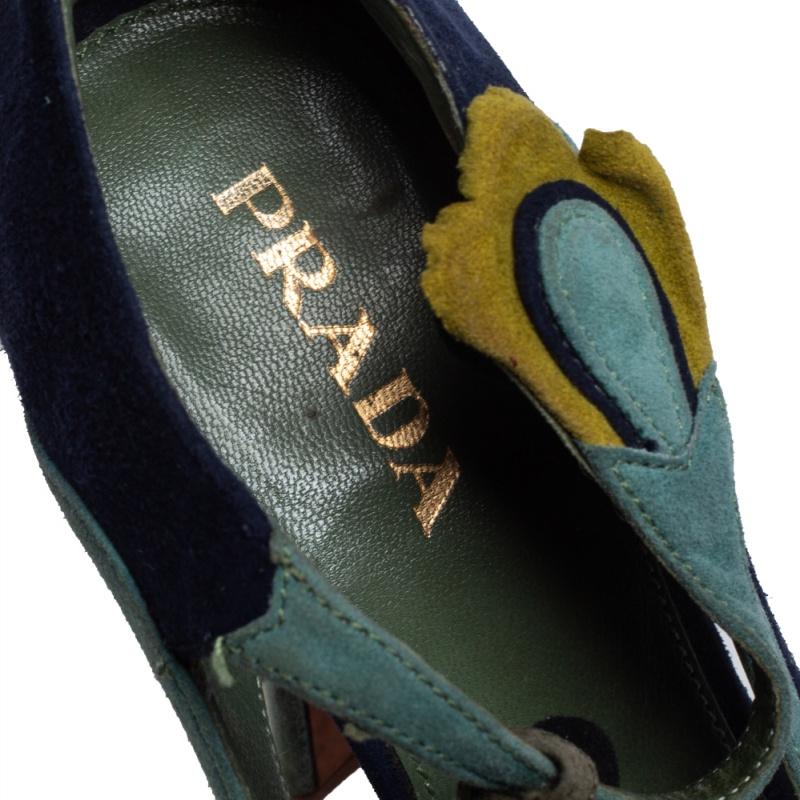 Prada Multicolor Suede Floral Fairy Collection Ankle Strap Sandals 36 In Good Condition In Dubai, Al Qouz 2