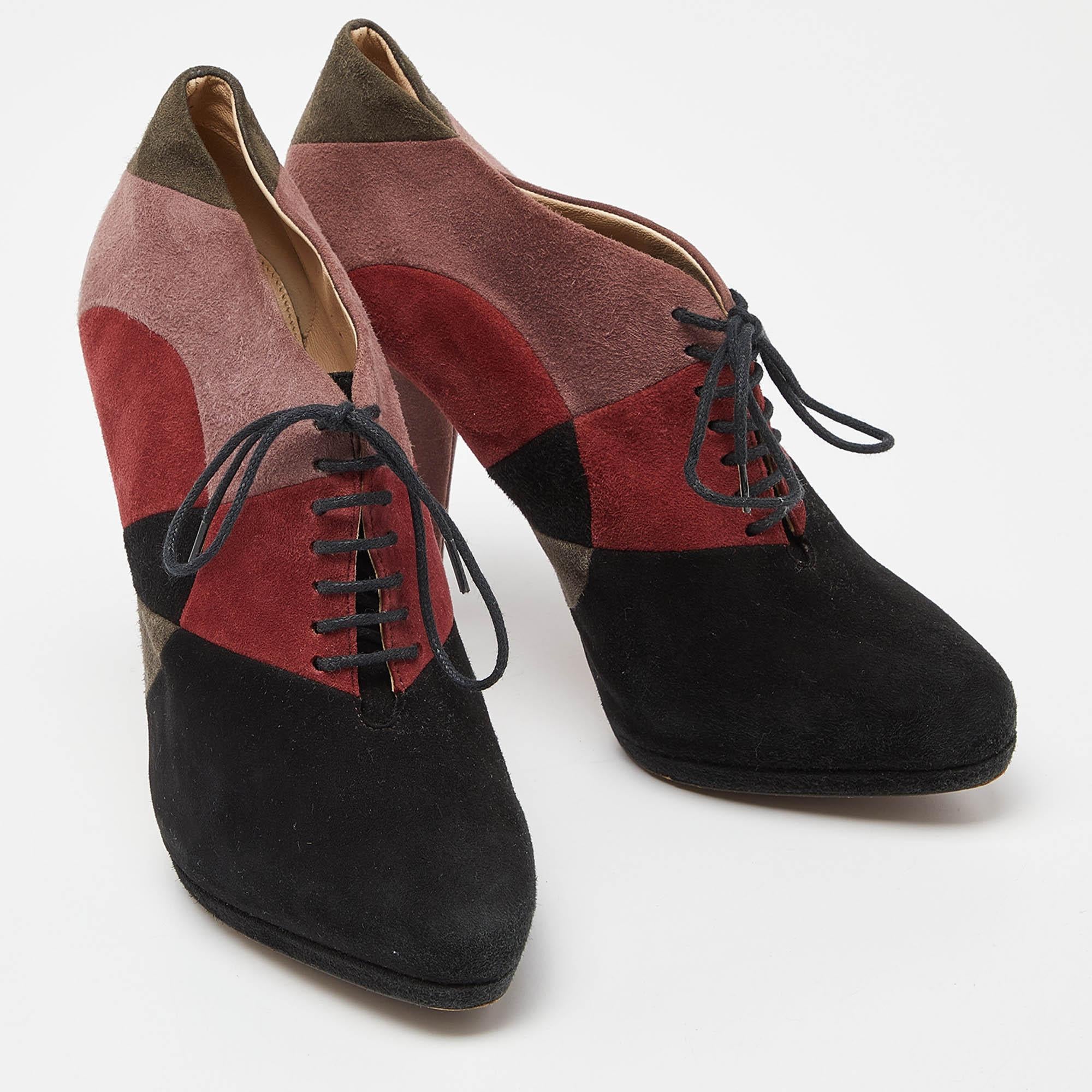 Women's Prada Multicolor Suede Lace Up Platform Booties Size 36.5 For Sale
