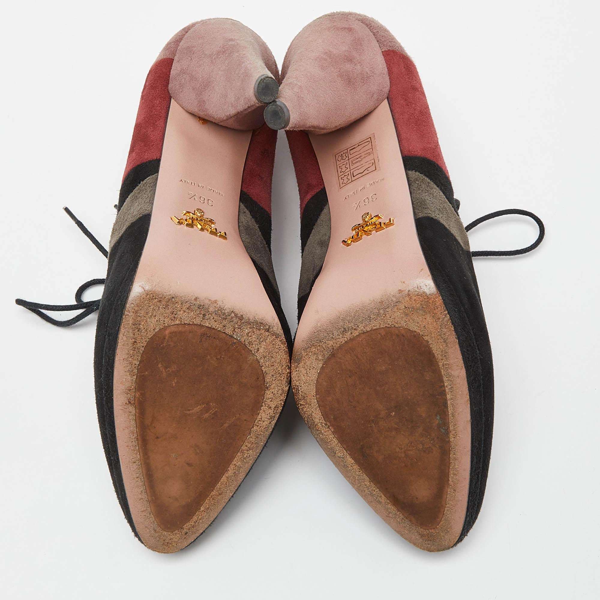 Prada Multicolor Suede Lace Up Platform Booties Size 36.5 For Sale 1