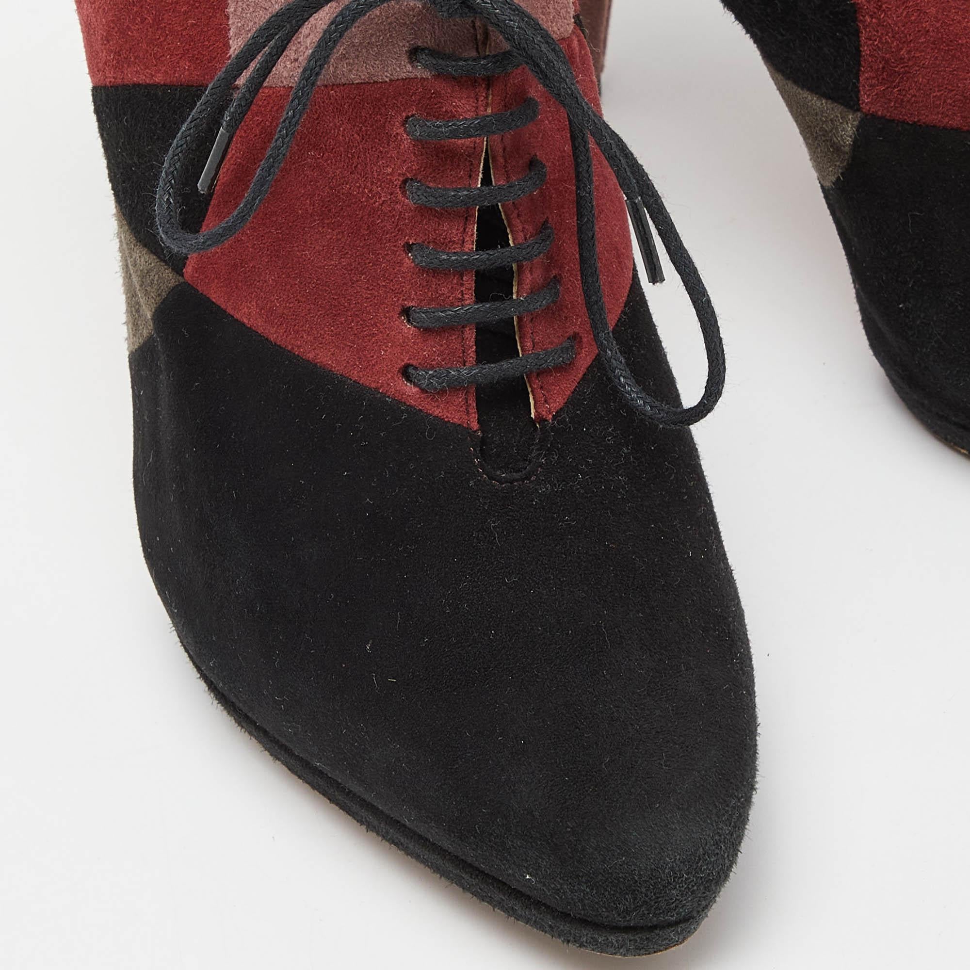 Prada Multicolor Suede Lace Up Platform Booties Size 36.5 For Sale 1