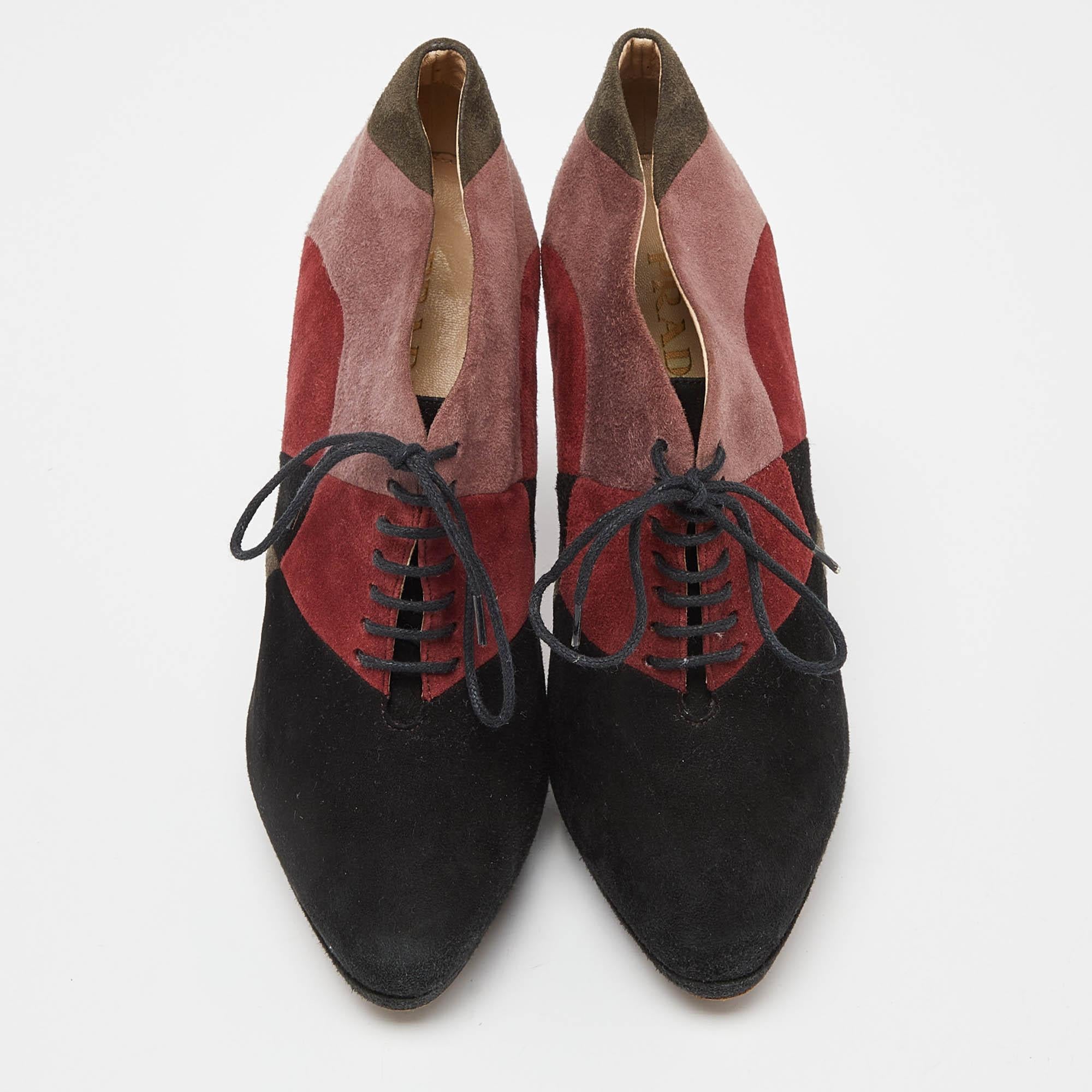 Prada Multicolor Suede Lace Up Platform Booties Size 36.5 For Sale 2