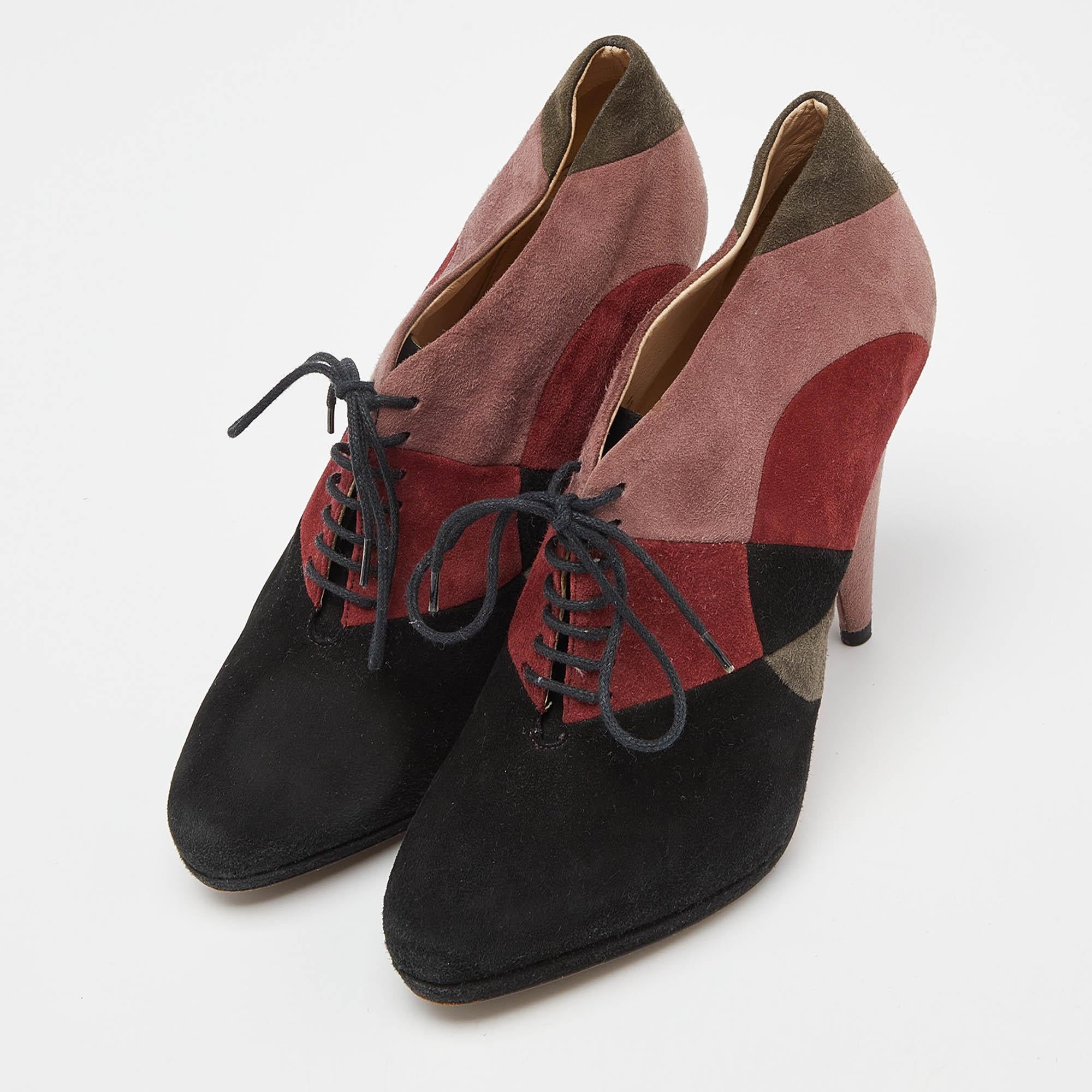 Prada Multicolor Suede Lace Up Platform Booties Size 36.5 For Sale 3