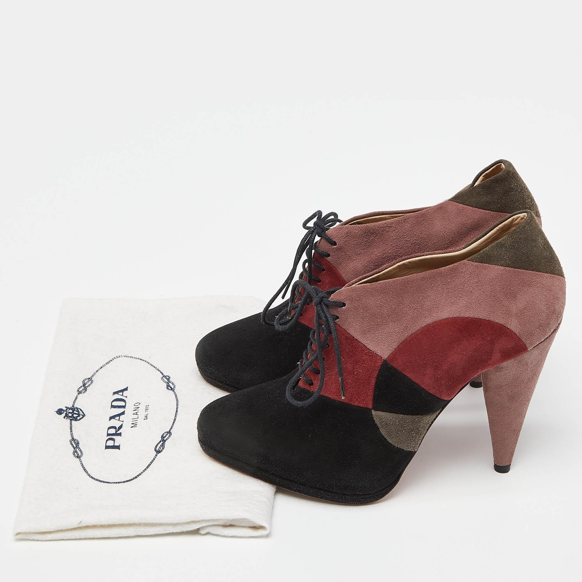 Prada Multicolor Suede Lace Up Platform Booties Size 36.5 For Sale 4