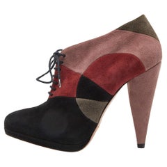 Prada Multicolor Wildleder Spitze Up Plateau Stiefeletten Größe 36,5