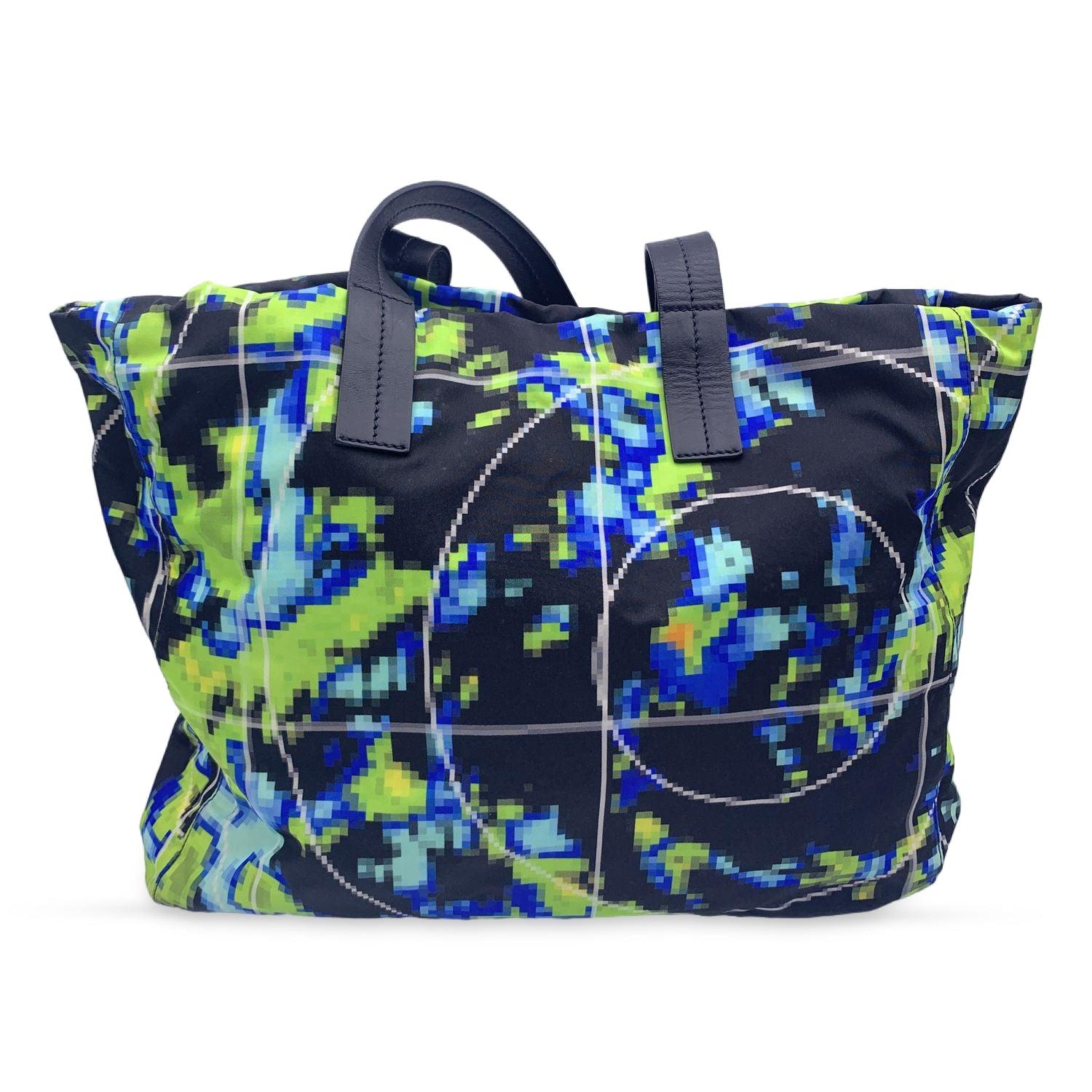 Black Prada Multicolor Tessuto Nylon Radar Print Tote Shoulder Bag