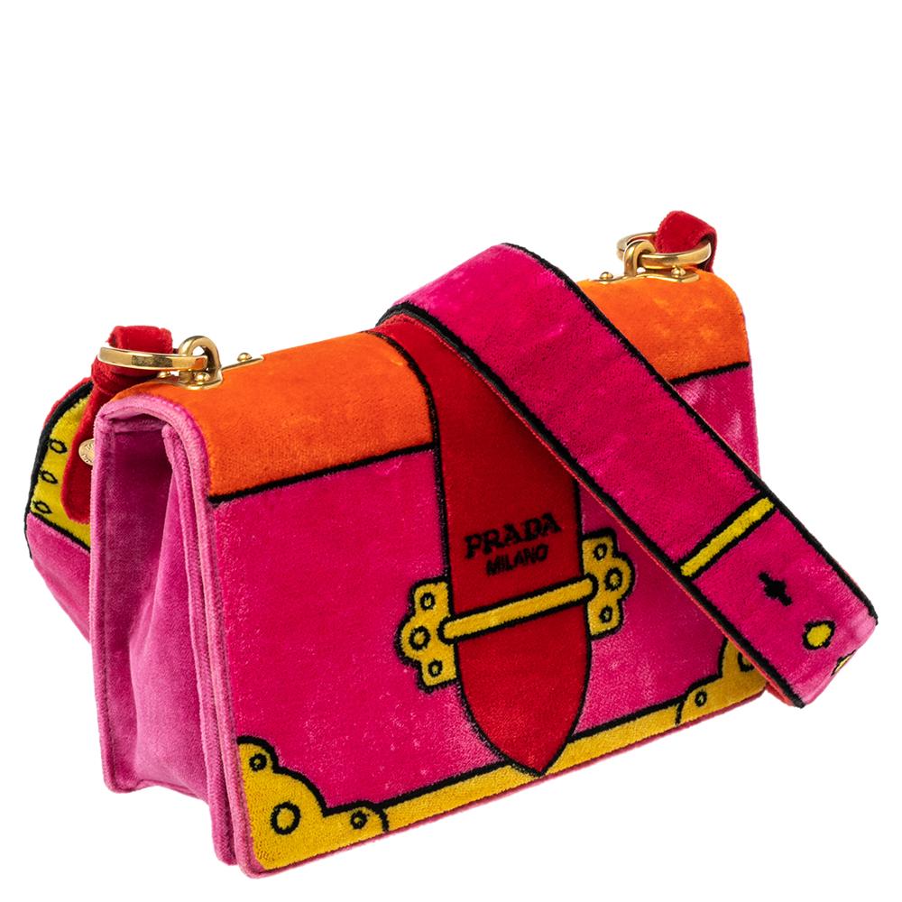 Prada Multicolor Velvet Trompe L'oeil Cahier Shoulder Bag In Good Condition In Dubai, Al Qouz 2