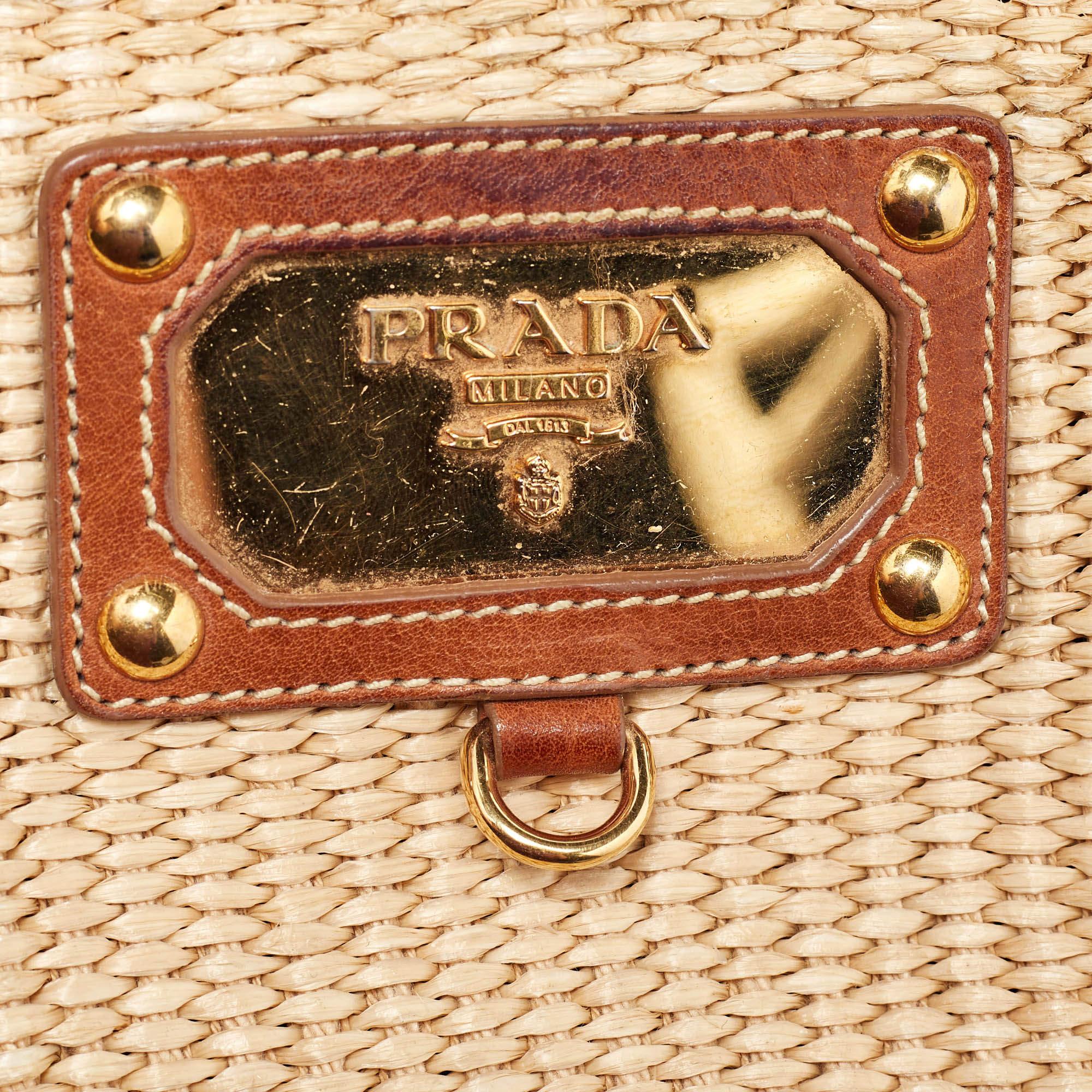 Prada Multicolor Woven Raffia and Leather Tote 1