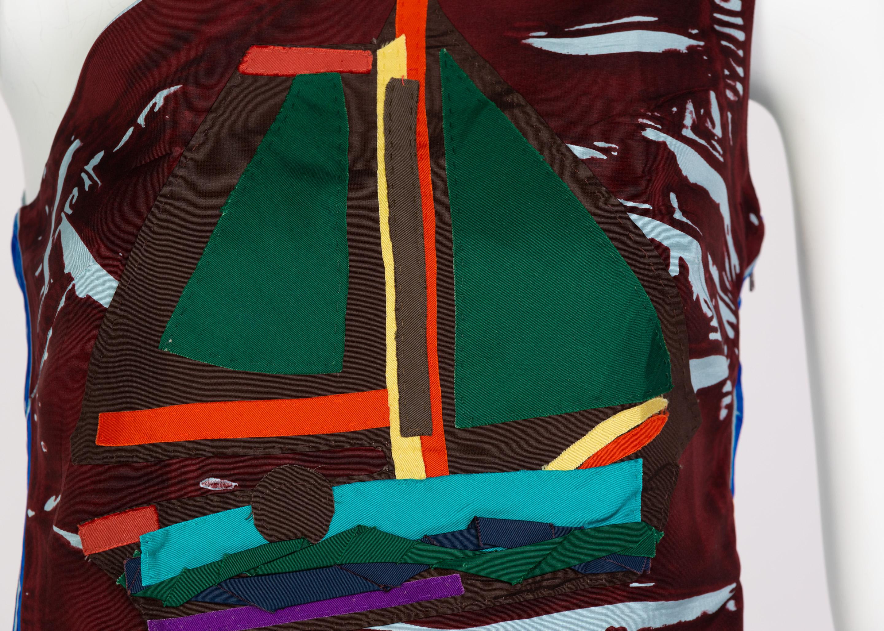 Women's or Men's Prada Multicolored Silk Sailboat One Shoulder Top Runway, 2005