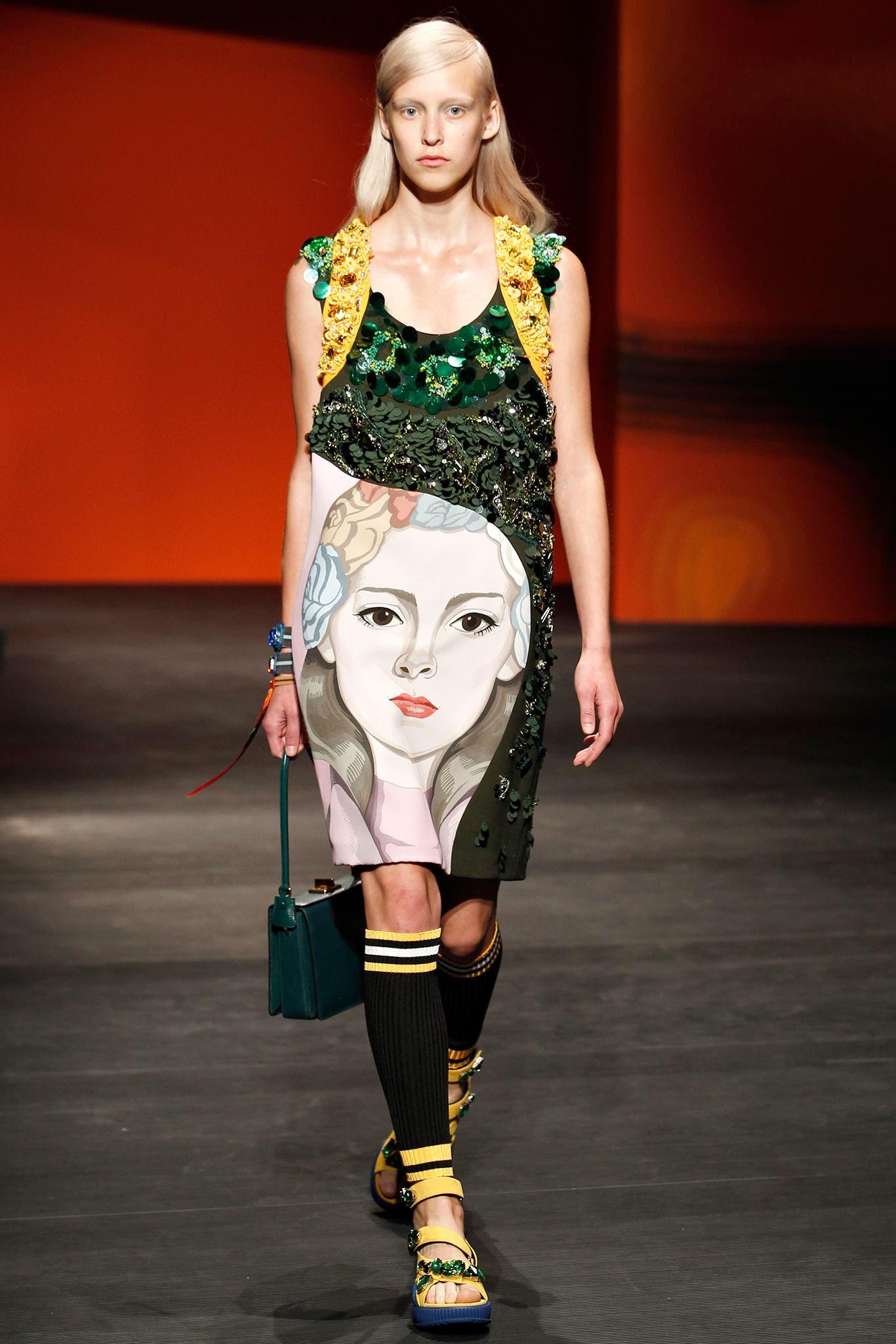 Gray Prada multicoloured embellished artist shift dress ss 2014 For Sale