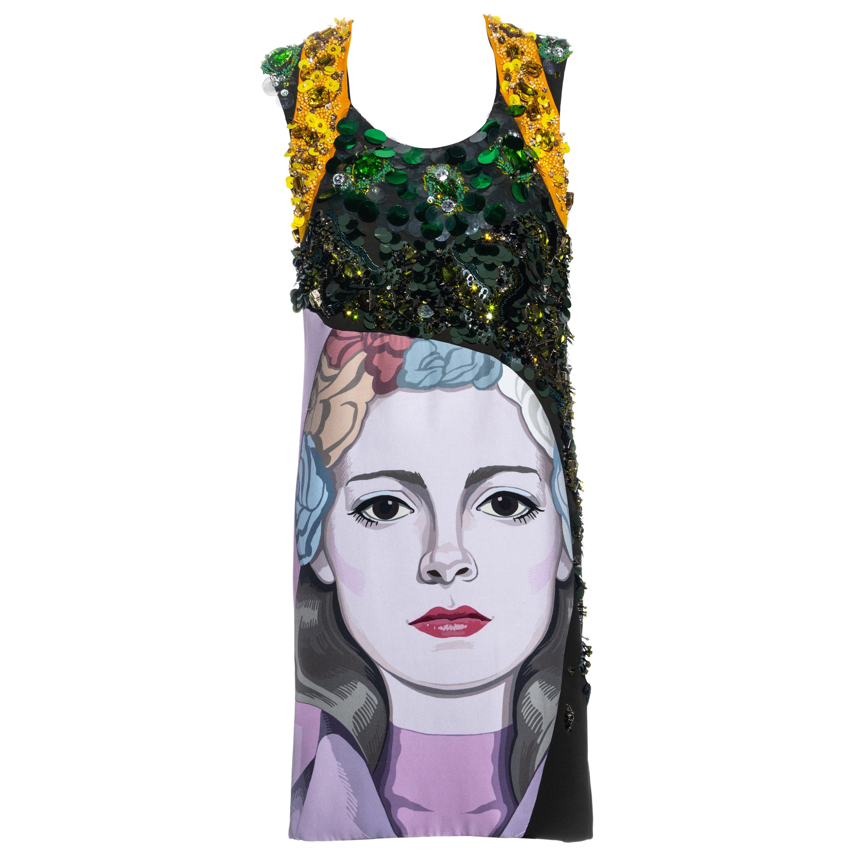 Prada multicoloured embellished artist shift dress ss 2014 For Sale