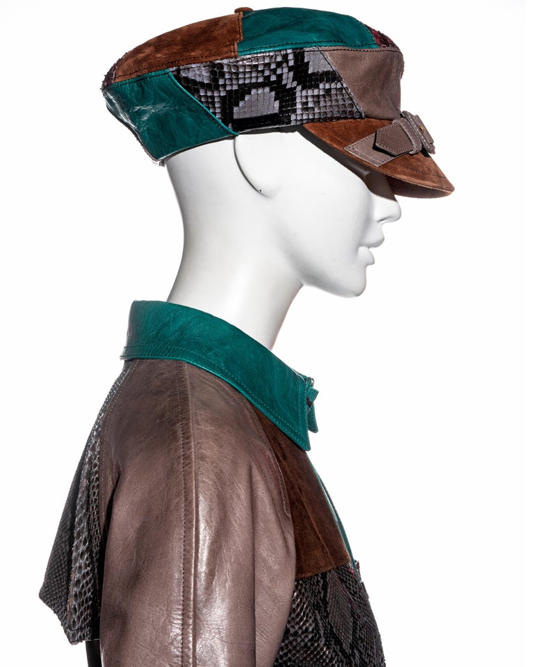 Prada multicoloured patchwork leather and python coat and hat, fw 2017 For Sale 7
