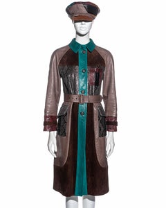 Prada multicoloured patchwork leather and python coat and hat, fw 2017