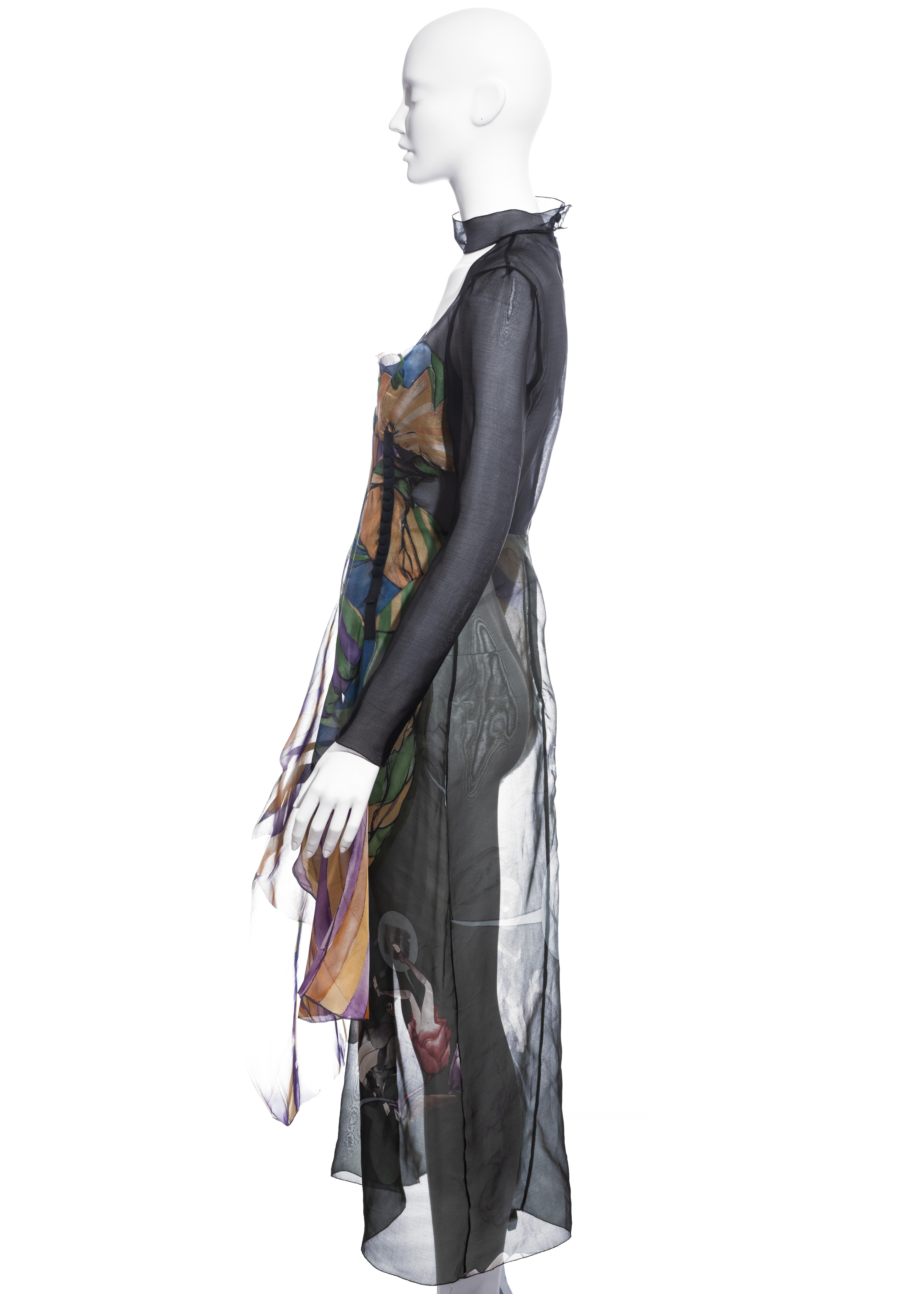 Prada multicoloured silk organza dress with fairy print by James Jean, ss 2008 In Excellent Condition In London, GB