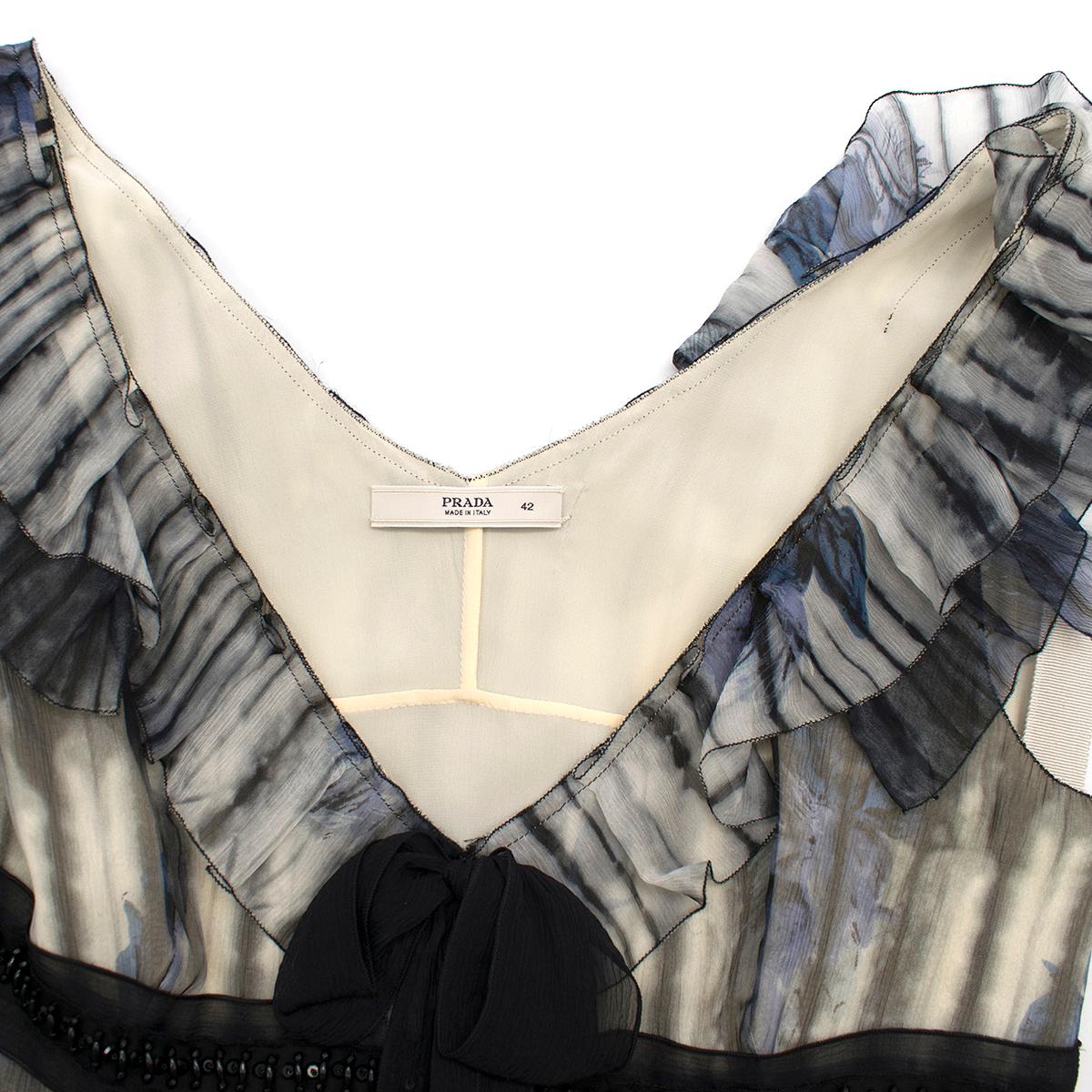 Prada Multicoloured Silk Sequin Frill Dress	42 (IT) In Excellent Condition In London, GB