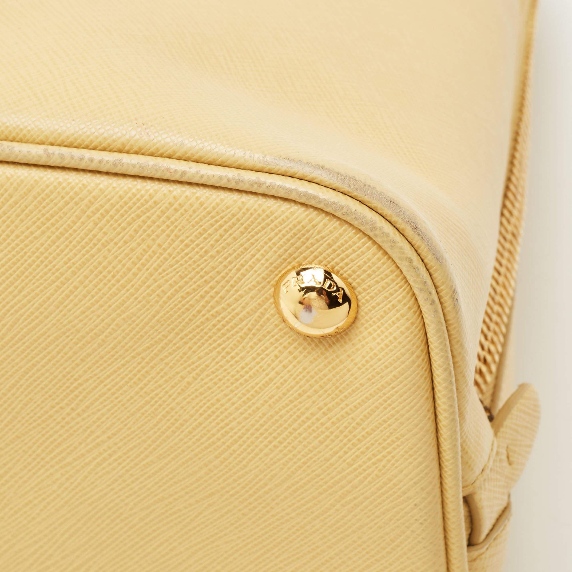 Prada Mustard/White Saffiano Lux Leather Large Promenade Satchel 6