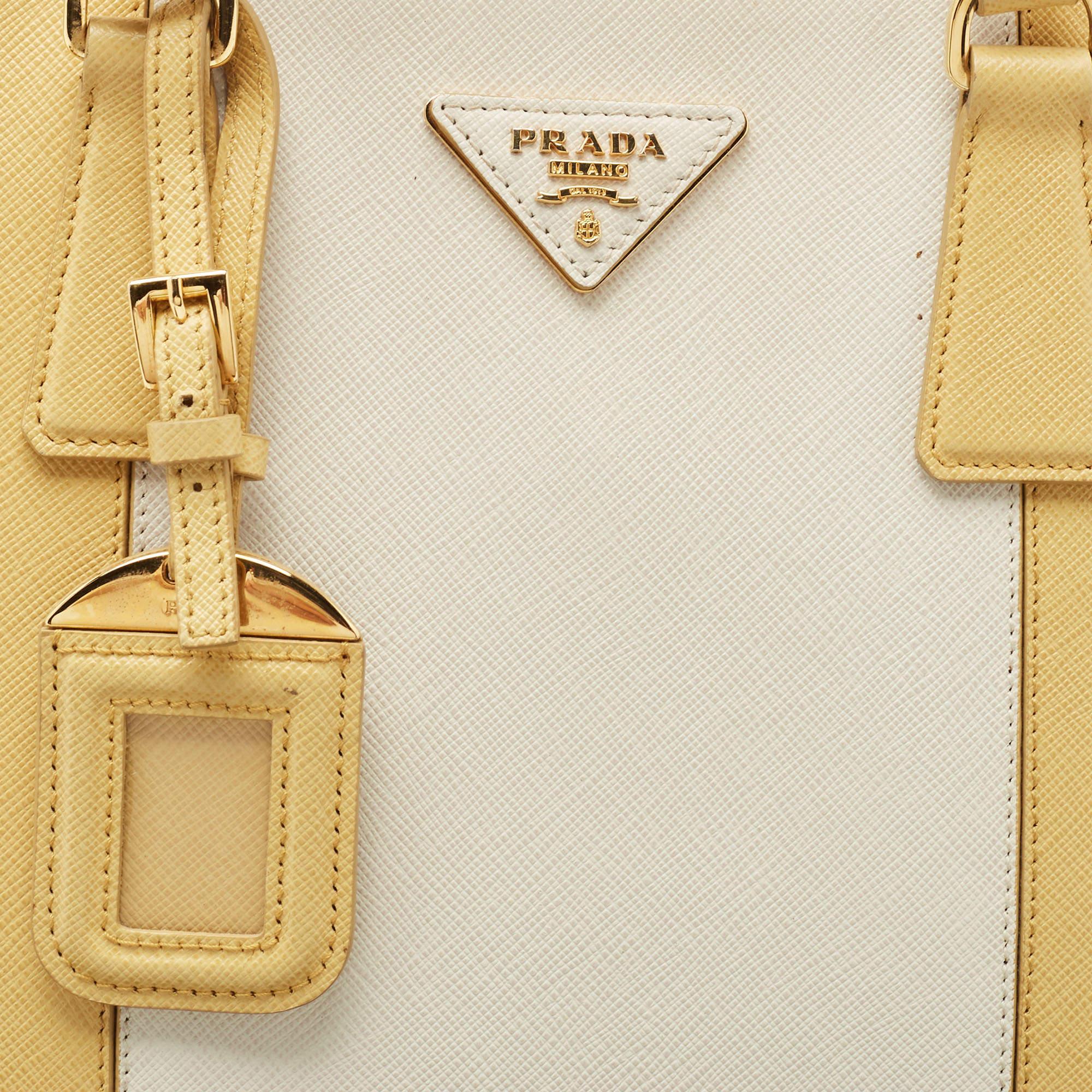 Prada Mustard/White Saffiano Lux Leather Large Promenade Satchel 7