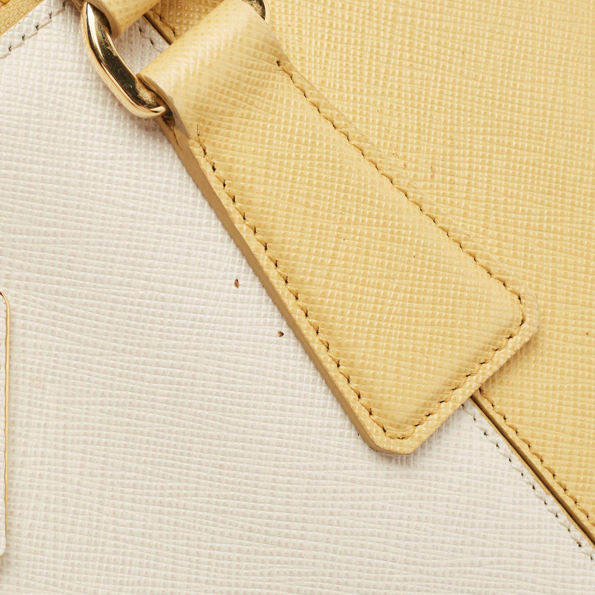 Prada Mustard/White Saffiano Lux Leather Large Promenade Satchel 8