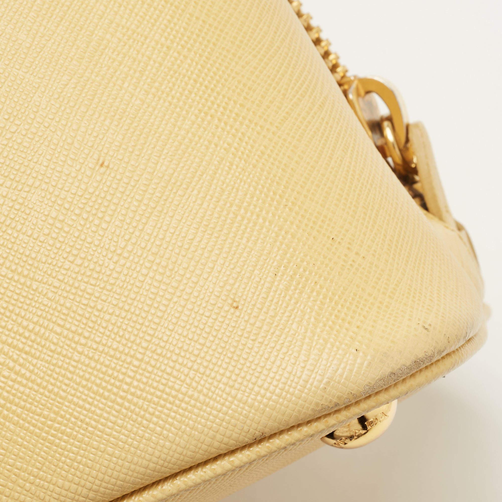 Prada Mustard/White Saffiano Lux Leather Large Promenade Satchel 10